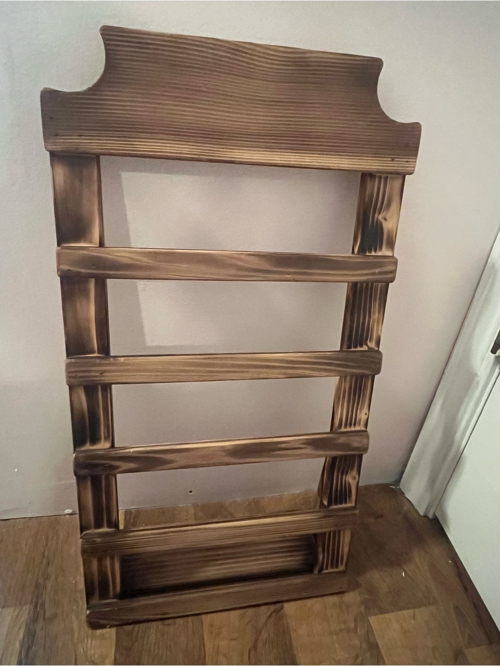 Rustic Wooden Wall Ladder Shelf - Burnt Brown Finish